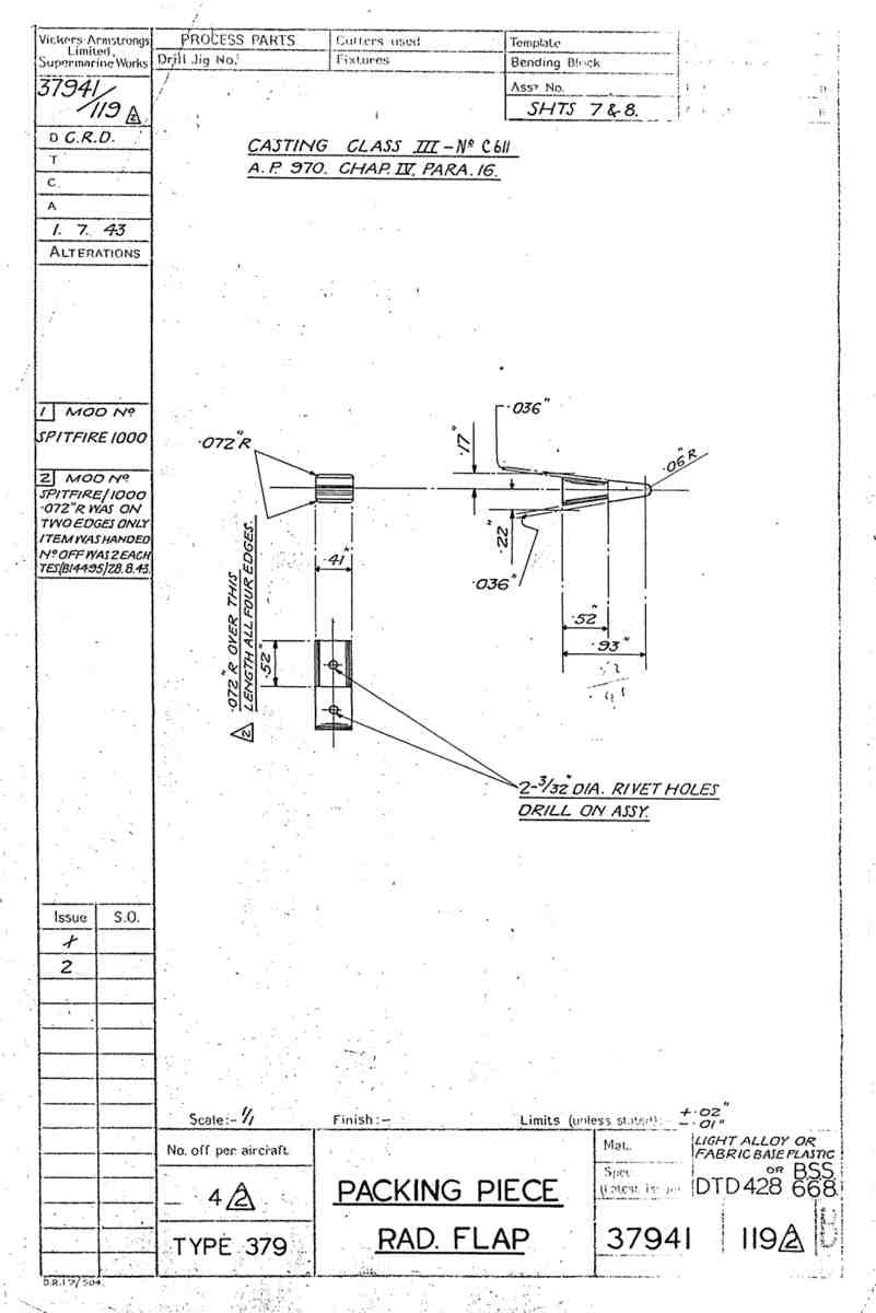 Spitfire Type 379 MKXIV Blueprints 37941 119 B Packing Piece Rad Flap A4 Photo Print