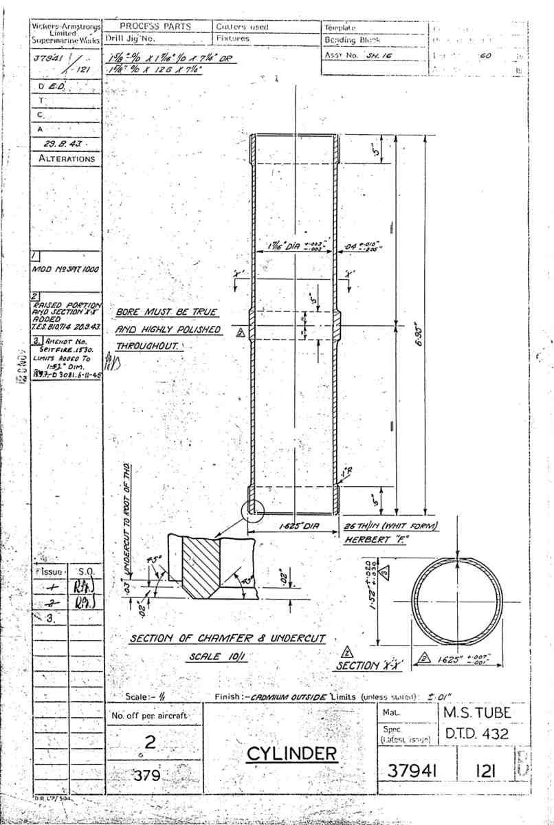 Spitfire Type 379 MKXIV Blueprints 37941 121 B Cylinder A4 Photo Print