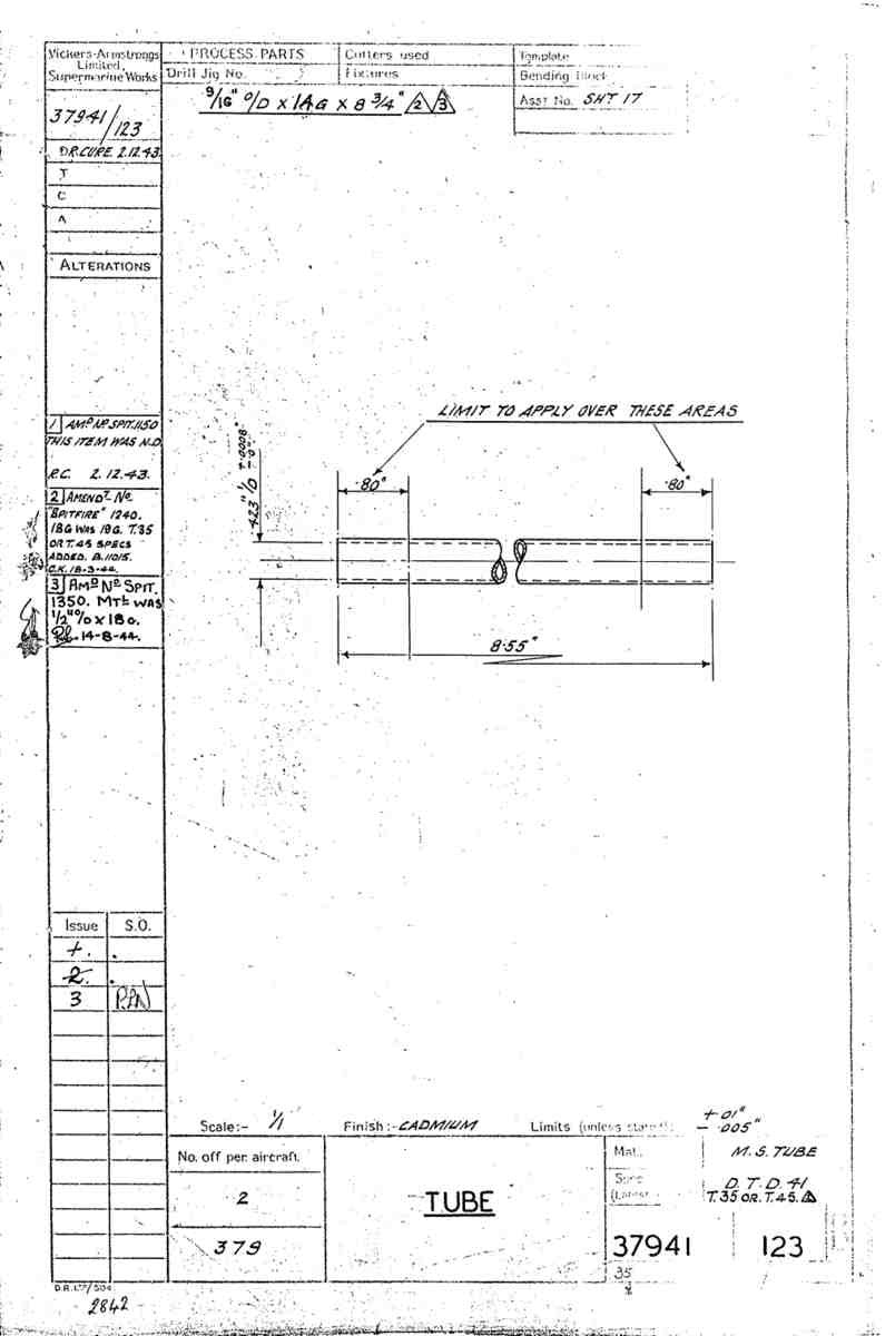 Spitfire Type 379 MKXIV Blueprints 37941 123 B tube A4 Photo Print