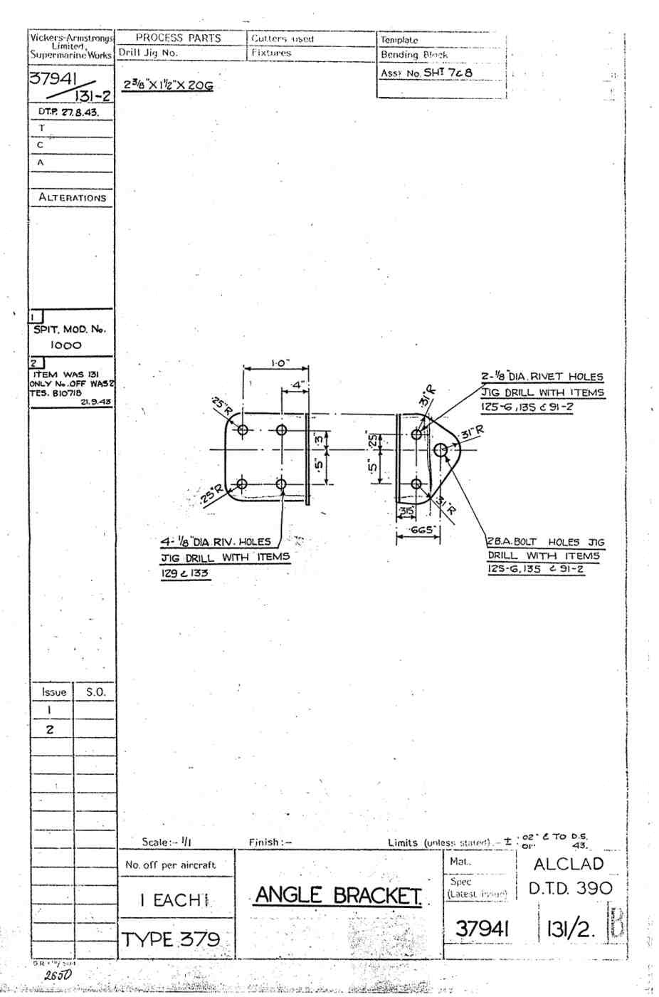 Spitfire Type 379 MKXIV Blueprints 37941 131132 B Angle Bracket A4 Photo Print