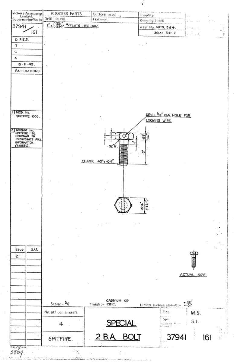 Spitfire Type 379 MKXIV Blueprints 37941 161 B Special 2BA Bolt A4 Photo Print