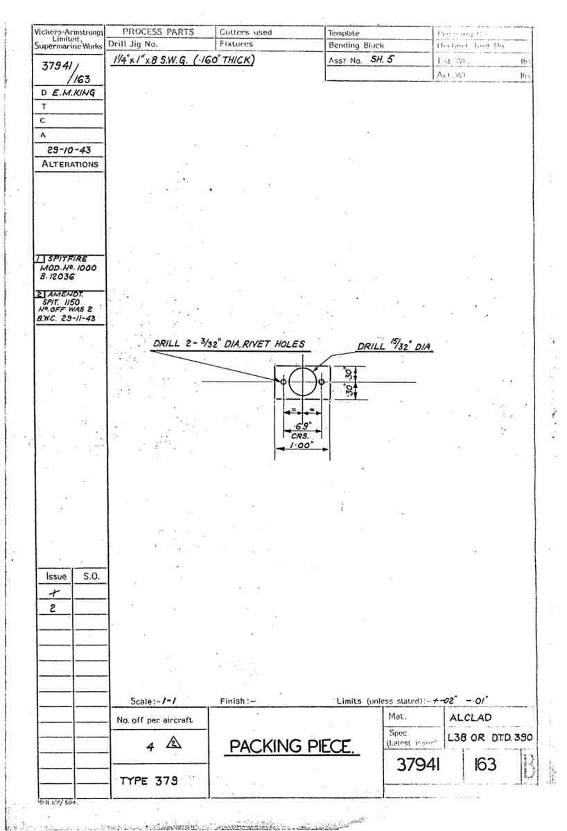 Spitfire Type 379 MKXIV Blueprints 37941 163 B Packing Piece A4 Photo Print