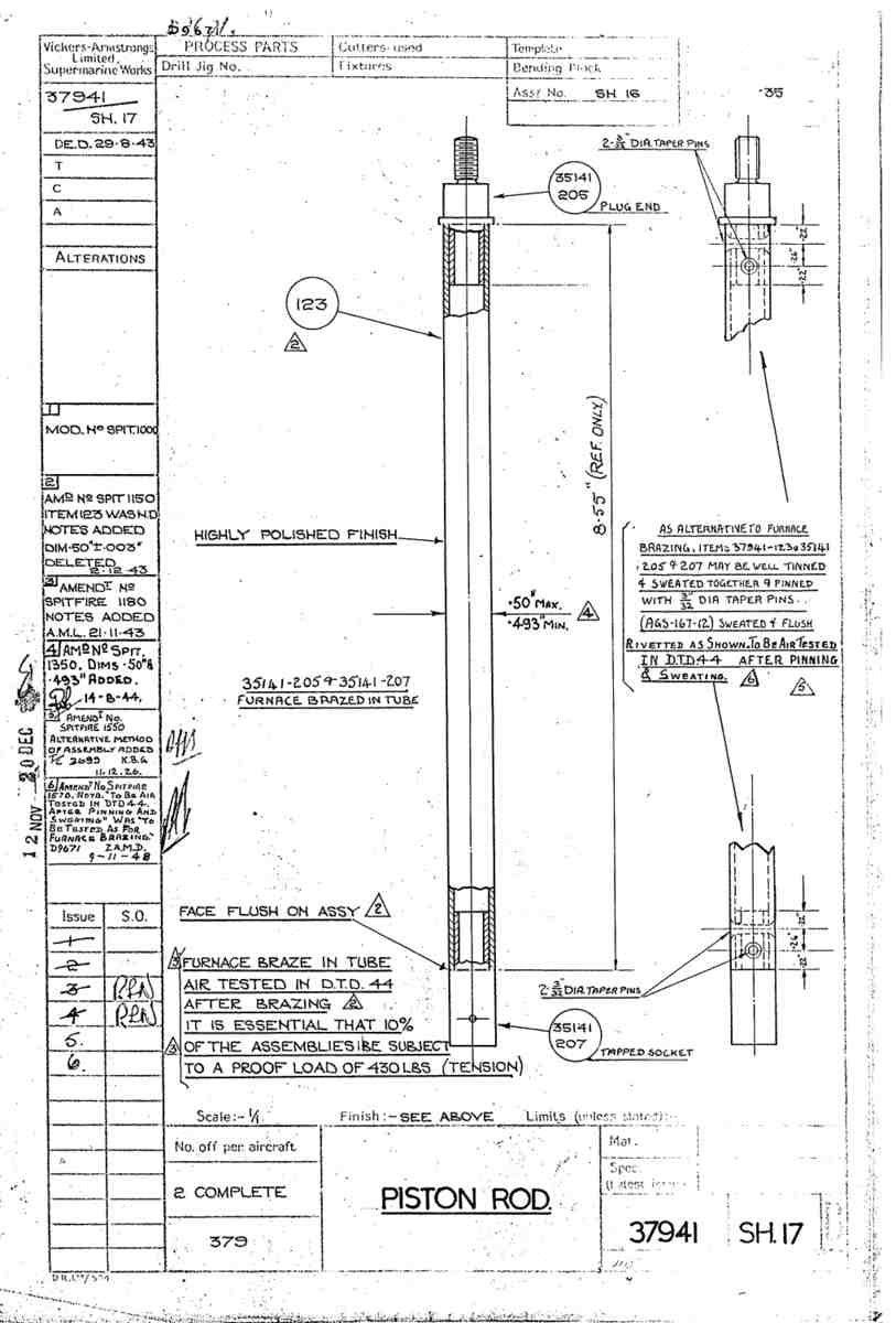 Spitfire Type 379 MKXIV Blueprints 37941 17 B Piston Rod A4 Photo Print