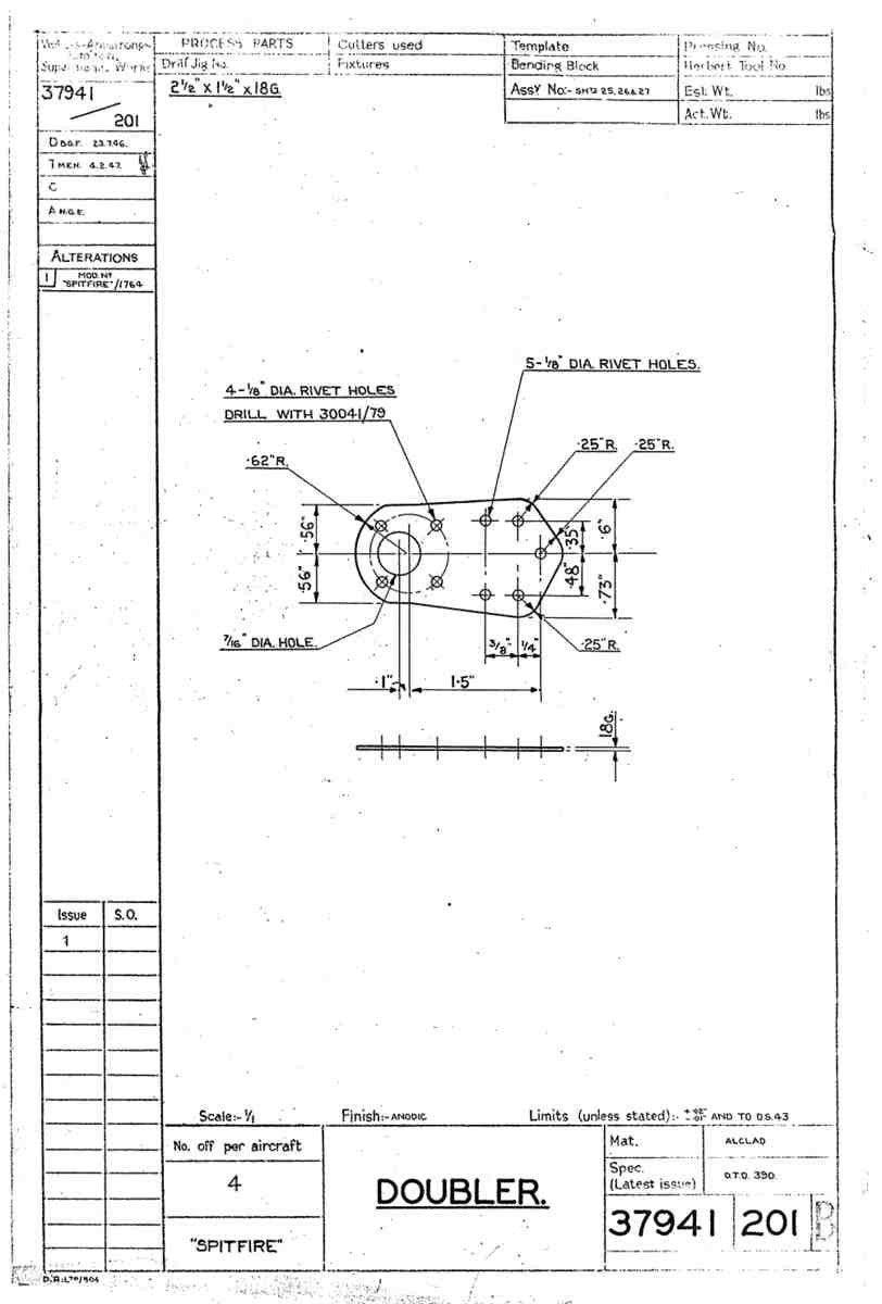 Spitfire Type 379 MKXIV Blueprints 37941 201 B Doubler A4 Photo Print