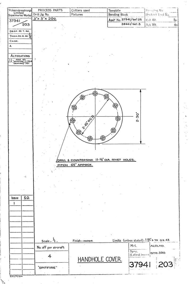 Spitfire Type 379 MKXIV Blueprints 37941 203 B Handhole Cover A4 Photo Print