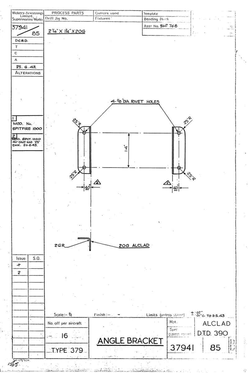 Spitfire Type 379 MKXIV Blueprints 37941 85 B Angle Bracket A4 Photo Print