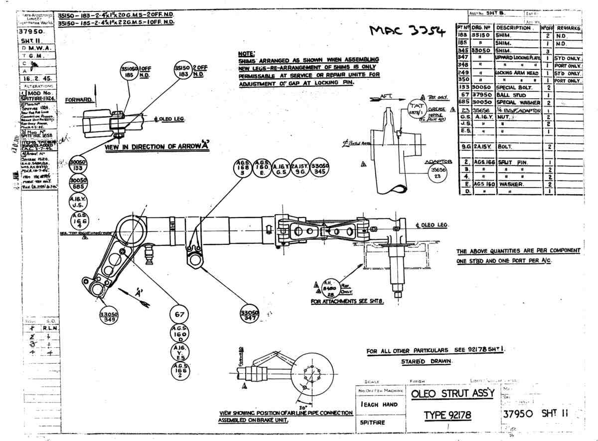 Spitfire Type 379 MKXIV Blueprints 37950 11 C Oleo Strut Assembly Type 92178 A4 Photo Print