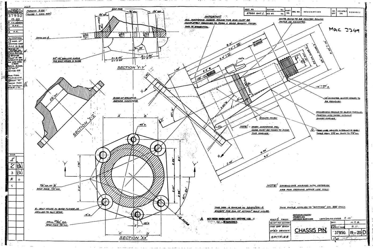 Spitfire Type 379 MKXIV Blueprints 37950 1920 D Chassis Pin A4 Photo Print
