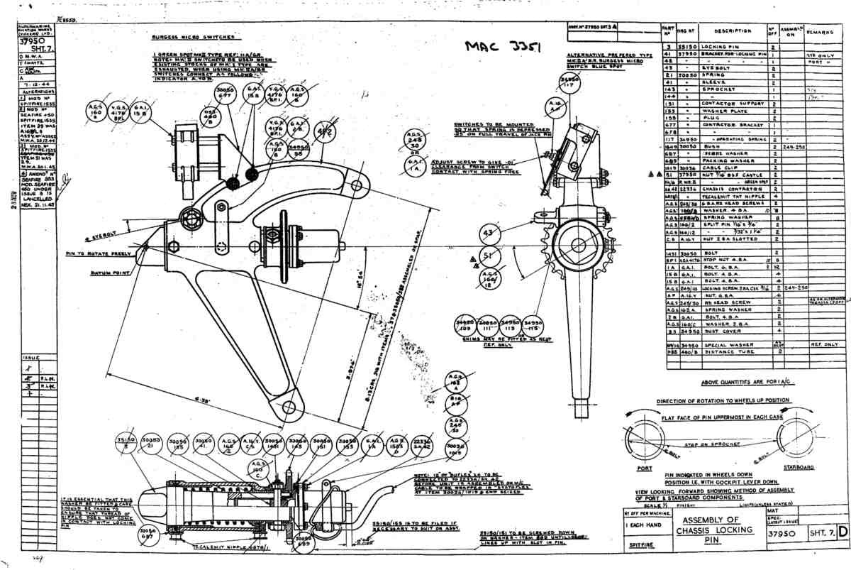 Spitfire Type 379 MKXIV Blueprints 37950 7 D Assembly of Chassis Locking Pin A4 Photo Print