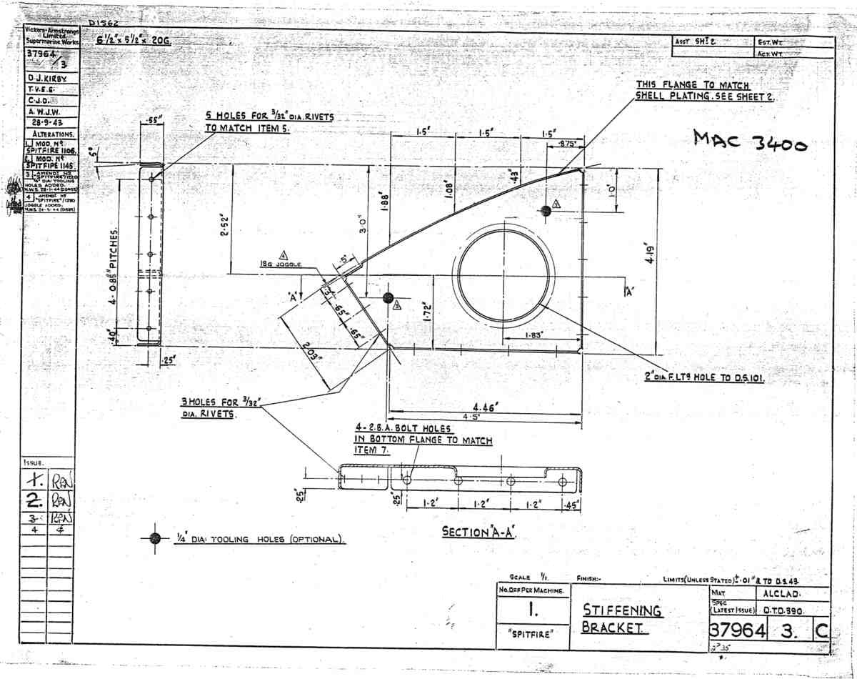 Spitfire Type 379 MKXIV Blueprints 37964 3 C Stiffening Bracket A4 Photo Print