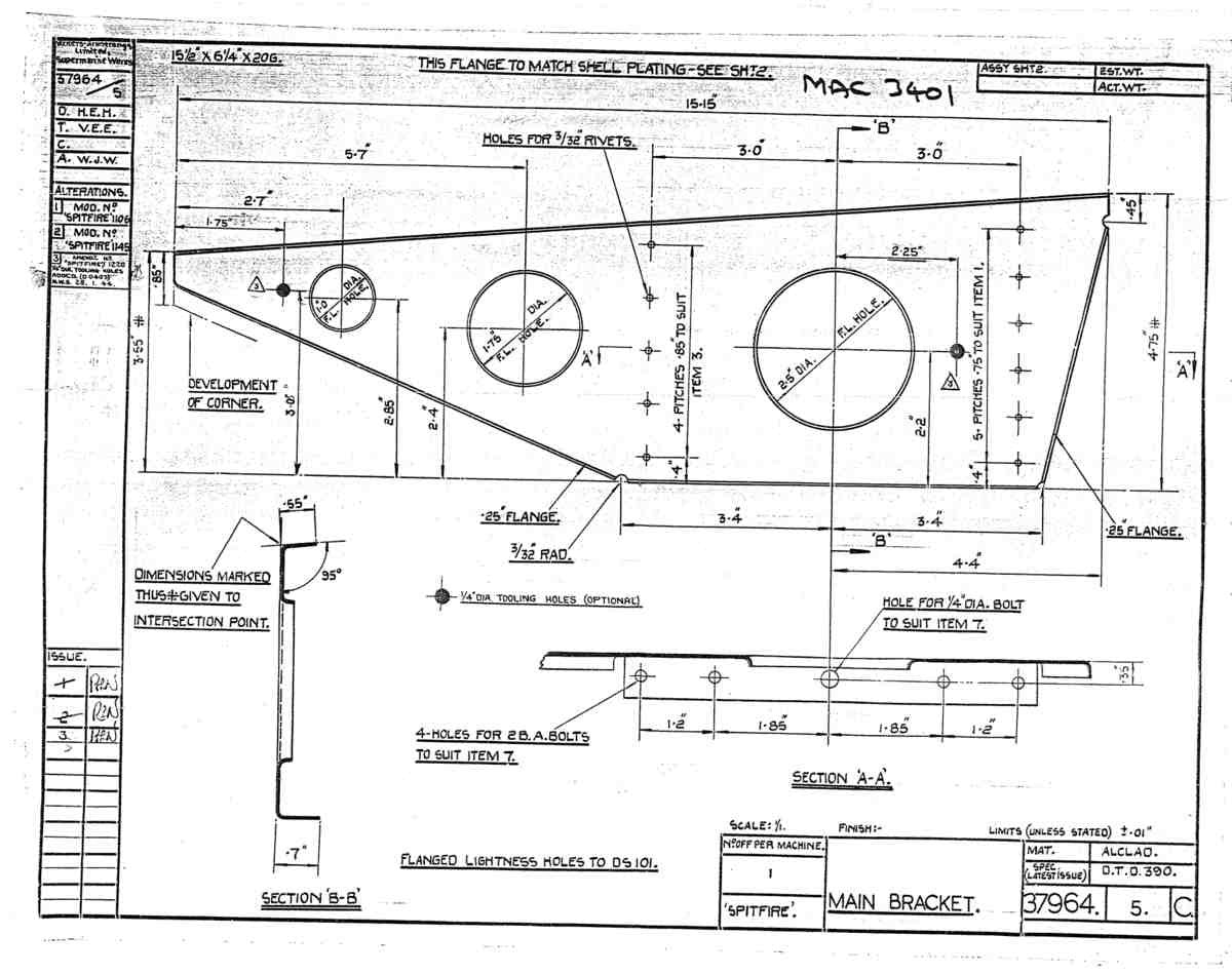 Spitfire Type 379 MKXIV Blueprints 37964 5 C Main Bracket A4 Photo Print