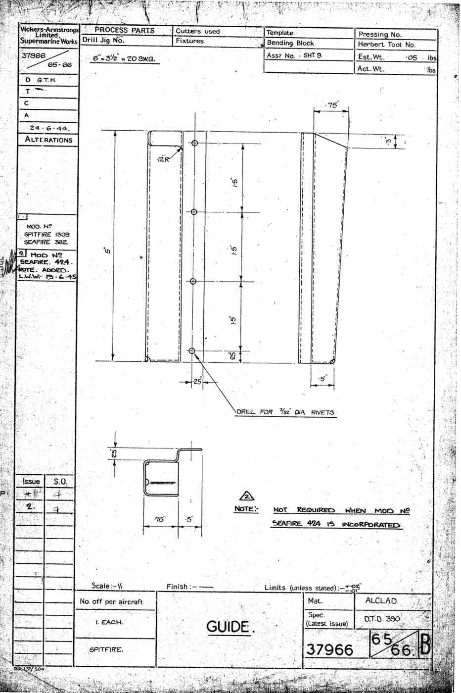 Spitfire Type 379 MKXIV Blueprints 37966 6566 B Guide A4 Photo Print