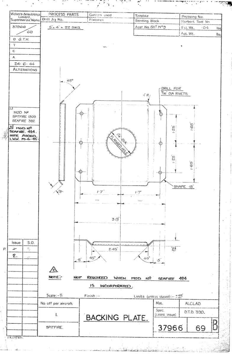 Spitfire Type 379 MKXIV Blueprints 37966 69 B Backing Plate A4 Photo Print