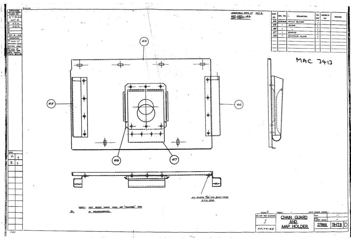 Spitfire Type 379 MKXIV Blueprints 37966 9 D Chain Guard and Map Holder A4 Photo Print