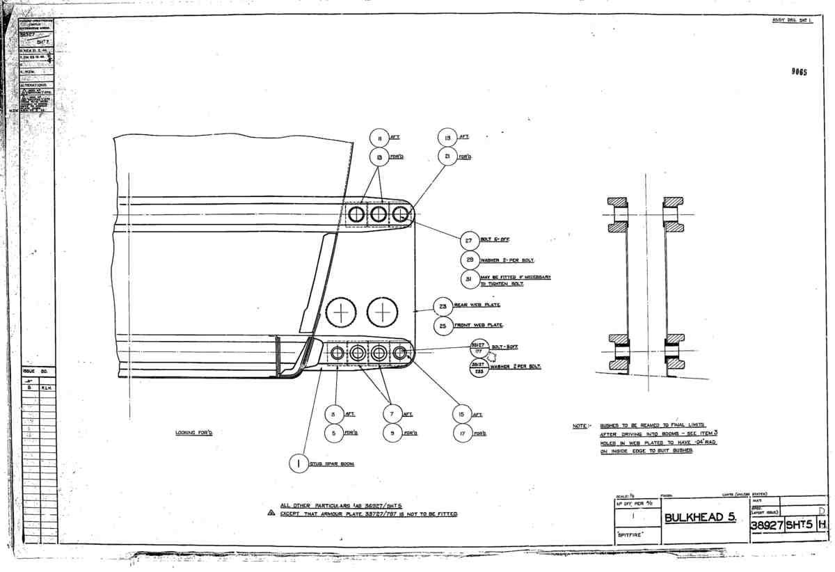 Spitfire Type 389 Mk XIX Blueprints 38927 5 H Bulkhead 5 A4 Photo Print