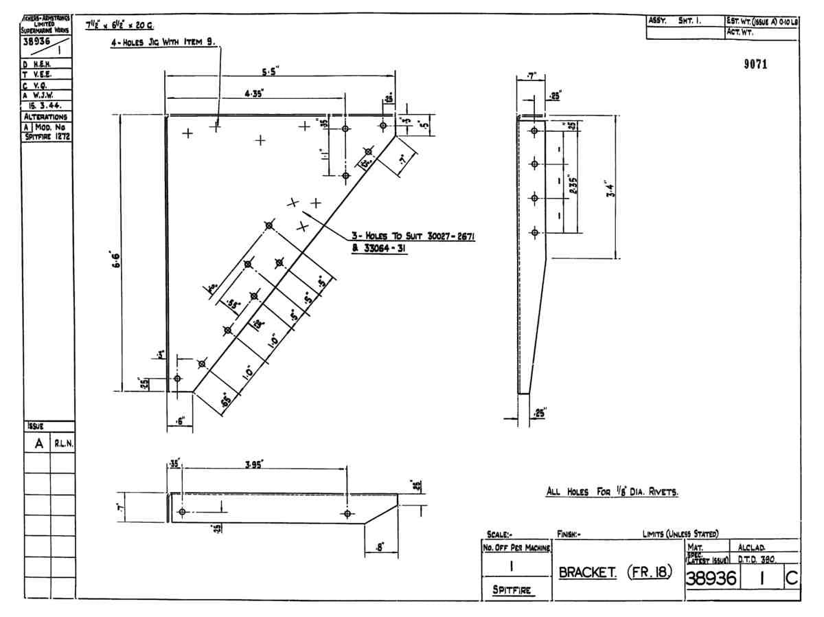Spitfire Type 389 Mk XIX Blueprints 38936 1 C Bracket Frame 18 A4 Photo Print