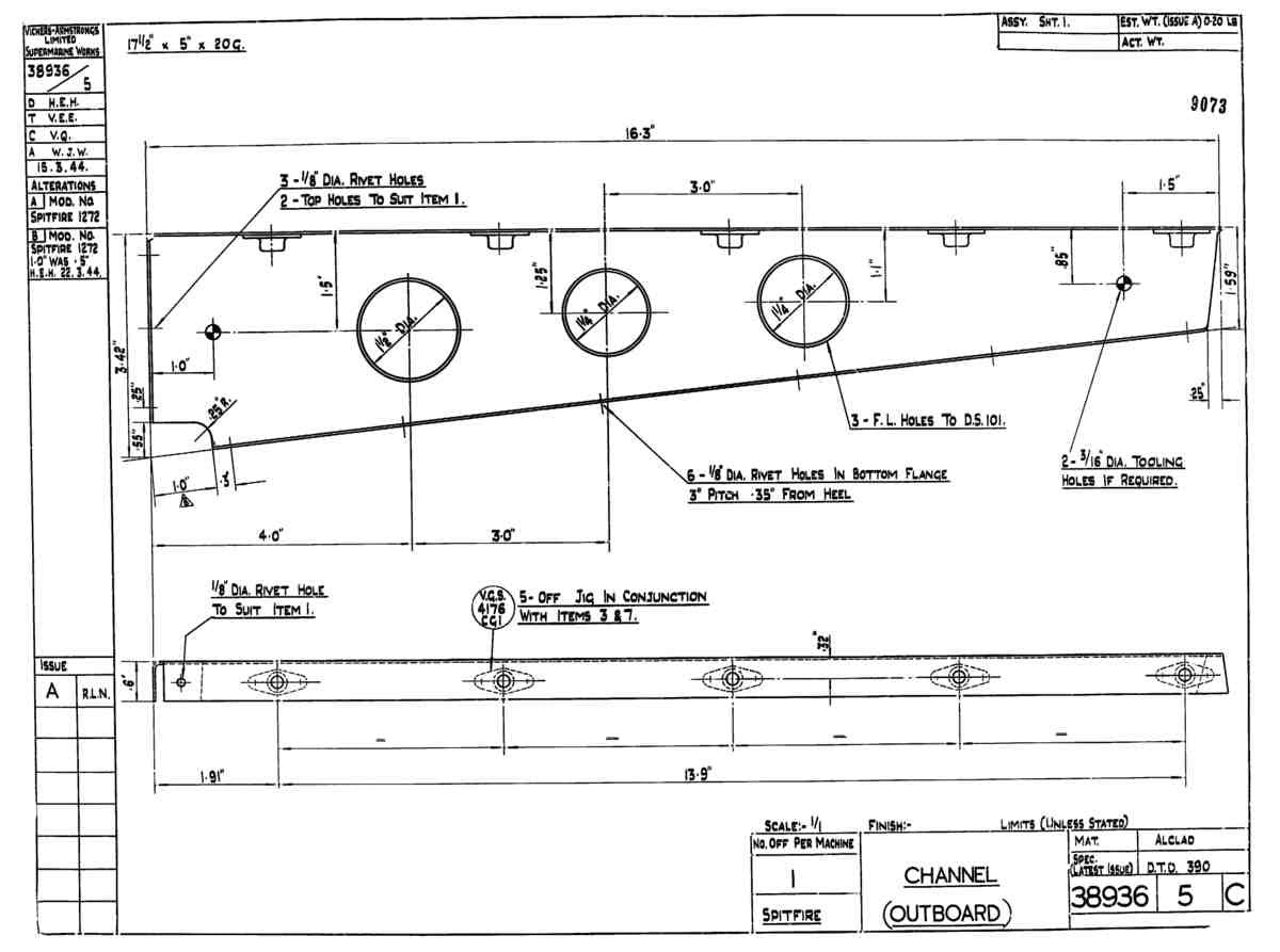 Spitfire Type 389 Mk XIX Blueprints 38936 5 C Channel Outboard A4 Photo Print