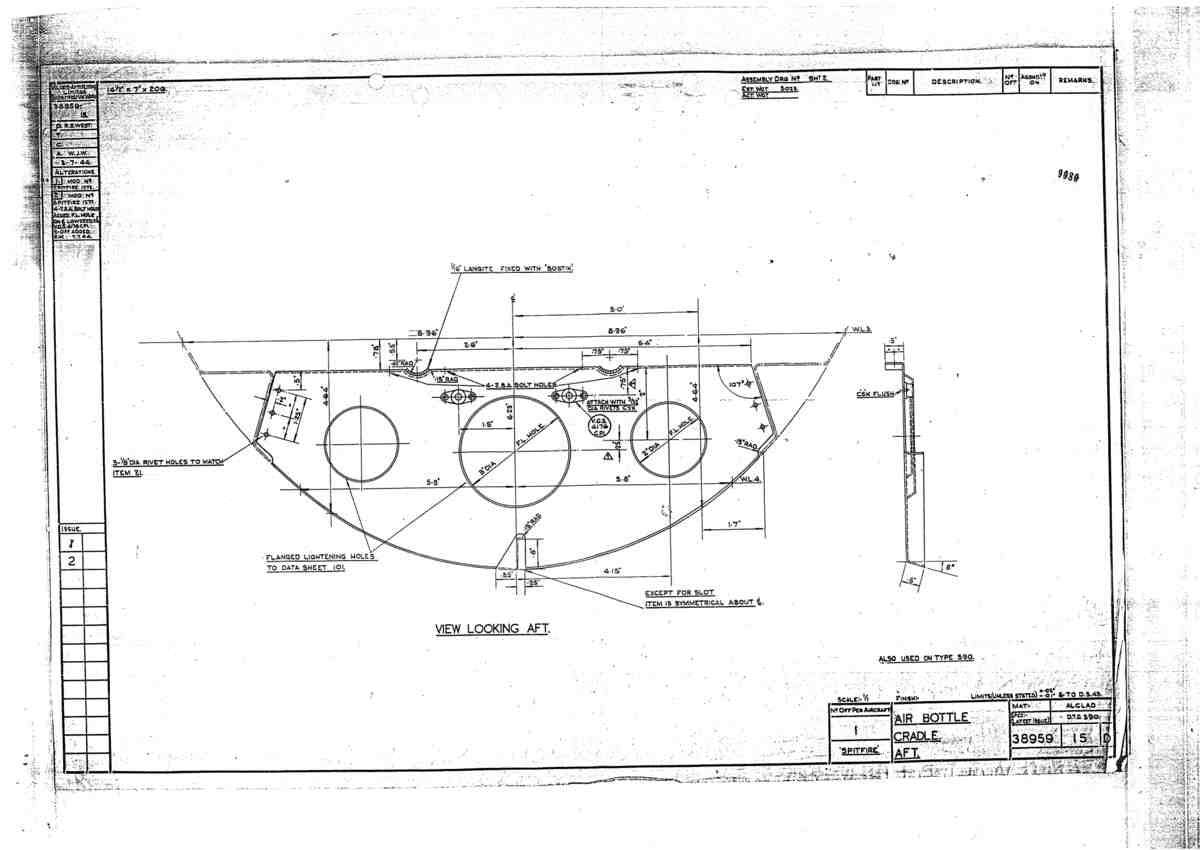 Spitfire Type 389 Mk XIX Blueprints 38959 15 D Air Bottle Cradle Aft A4 Photo Print
