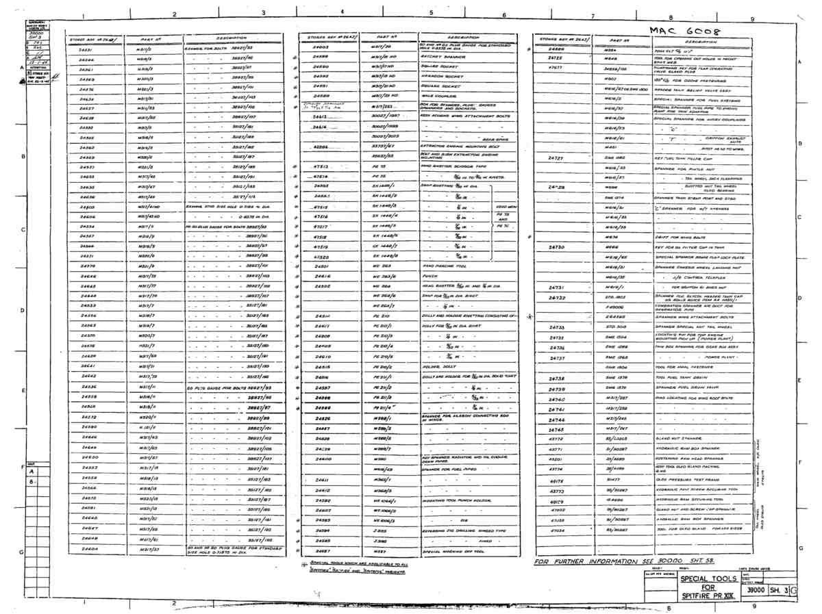 Spitfire Type 390 Mk XIX Blueprints 39000 3 G Special Tools for Spitfire PR XIX A4 Photo Print