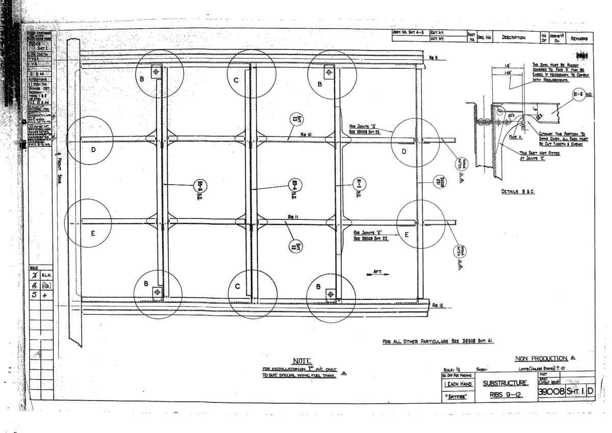 Spitfire Type 390 Mk XIX Blueprints 39008 1 D Substructure Ribs 9 12 A4 Photo Print