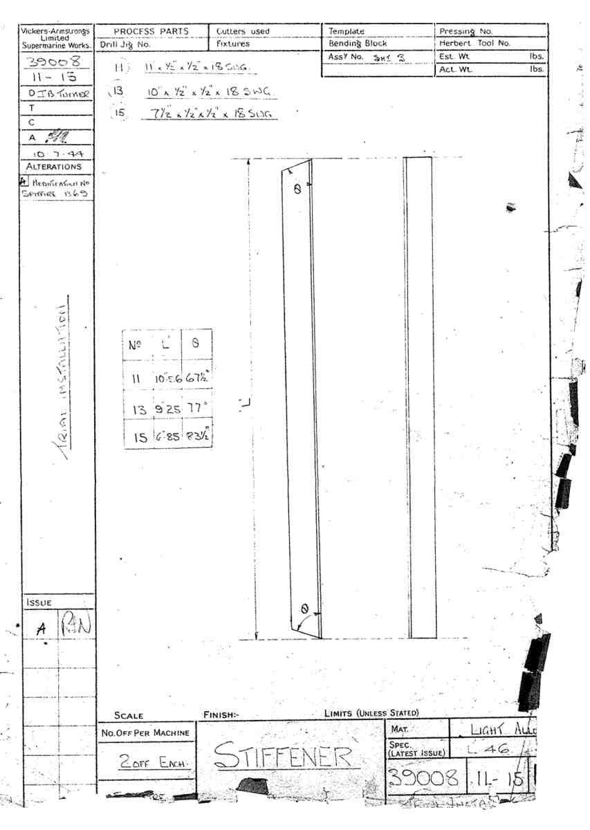 Spitfire Type 390 Mk XIX Blueprints 39008 11 15  Stiffener A4 Photo Print