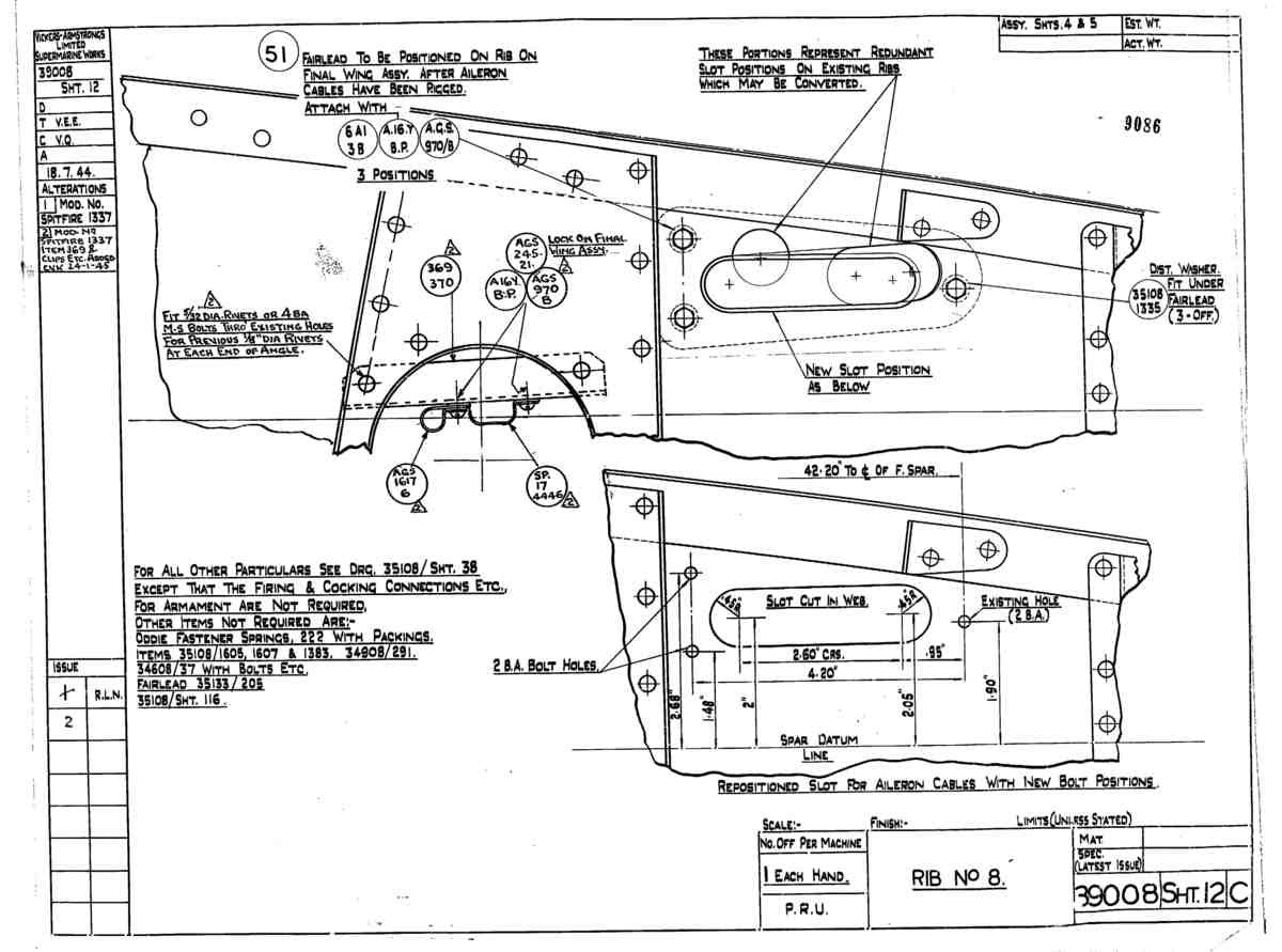 Spitfire Type 390 Mk XIX Blueprints 39008 12 C Rib No 8 A4 Photo Print