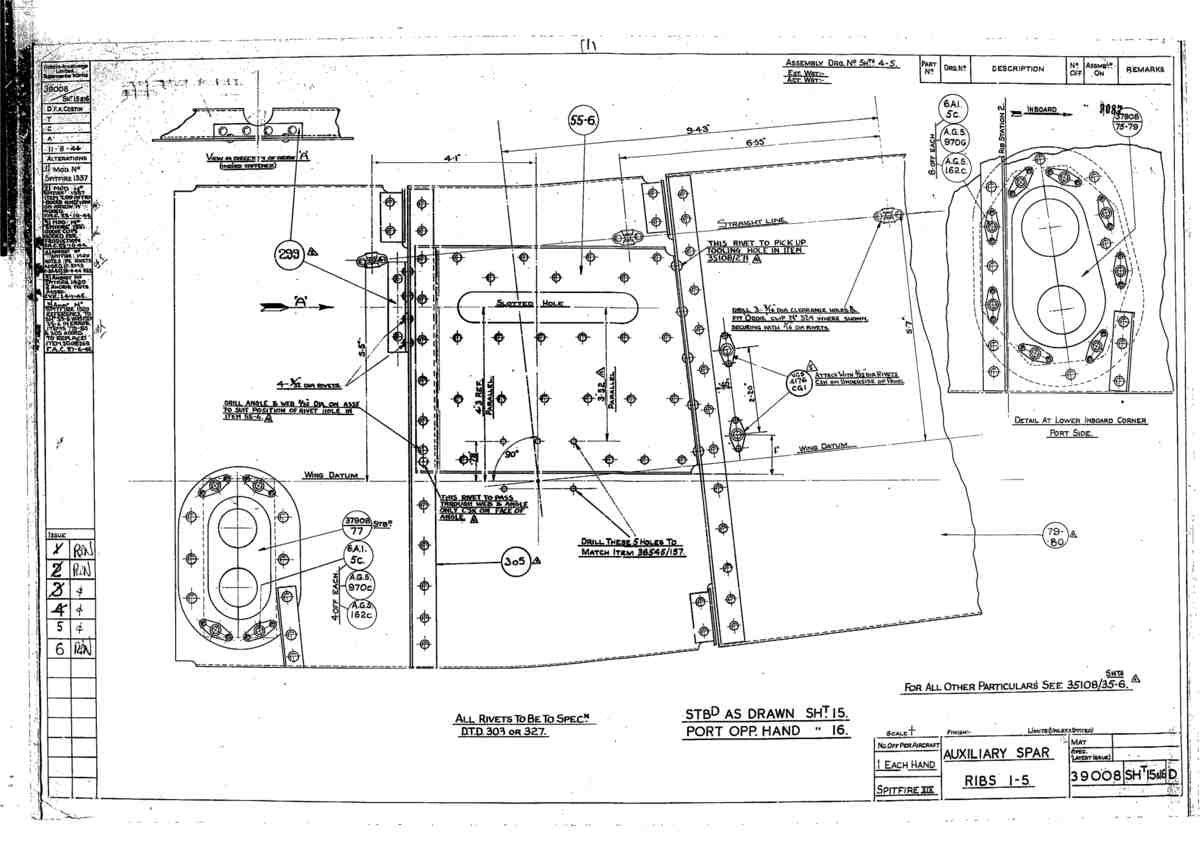 Spitfire Type 390 Mk XIX Blueprints 39008 15,16 D Auxiliary Spar Ribs 1 5 A4 Photo Print