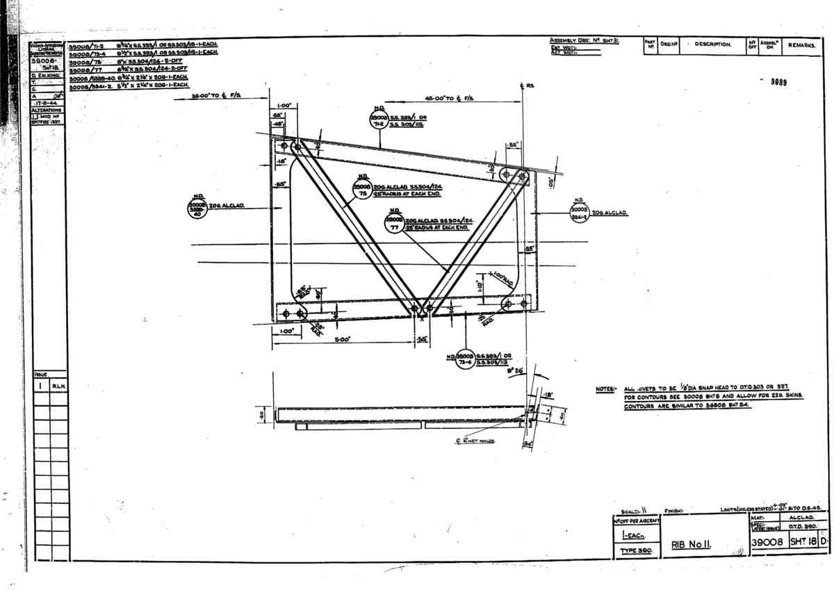 Spitfire Type 390 Mk XIX Blueprints 39008 18 D Rib No 11 A4 Photo Print