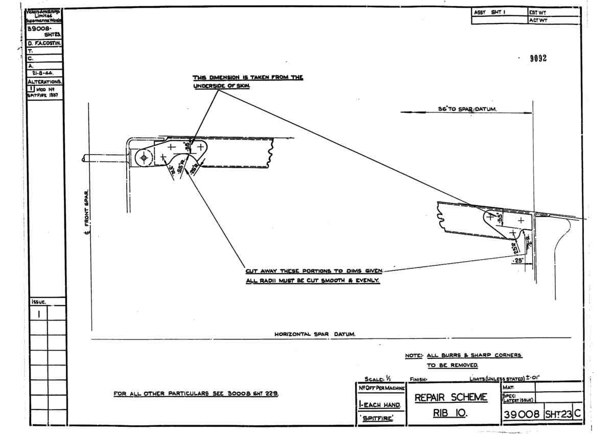 Spitfire Type 390 Mk XIX Blueprints 39008 23 C Repair Scheme Rib 10 A4 Photo Print