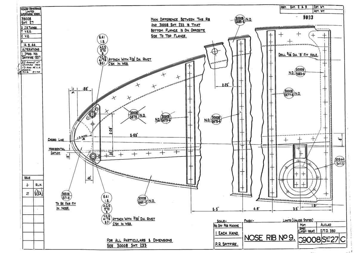 Spitfire Type 390 Mk XIX Blueprints 39008 27 C Nose Rib No9 A4 Photo Print