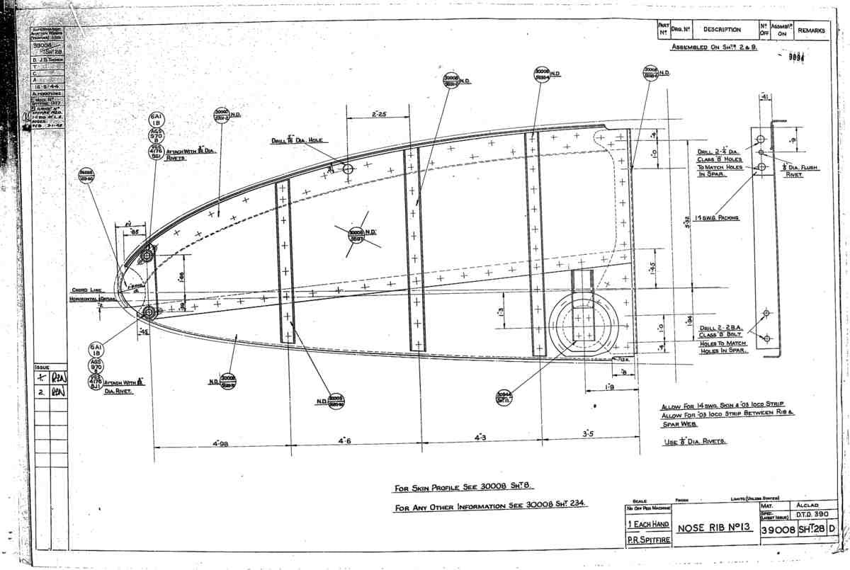 Spitfire Type 390 Mk XIX Blueprints 39008 28 D Nose Rib No13 A4 Photo Print