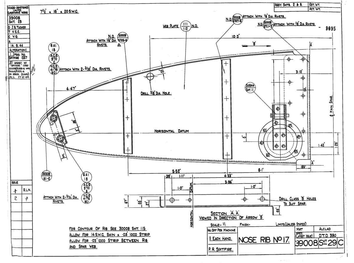 Spitfire Type 390 Mk XIX Blueprints 39008 29 C Nose Rib No17 A4 Photo Print