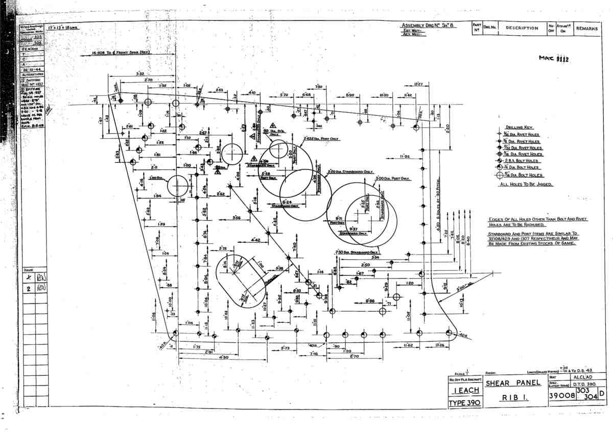 Spitfire Type 390 Mk XIX Blueprints 39008 303,304 D Shear Panel Rib1 A4 Photo Print