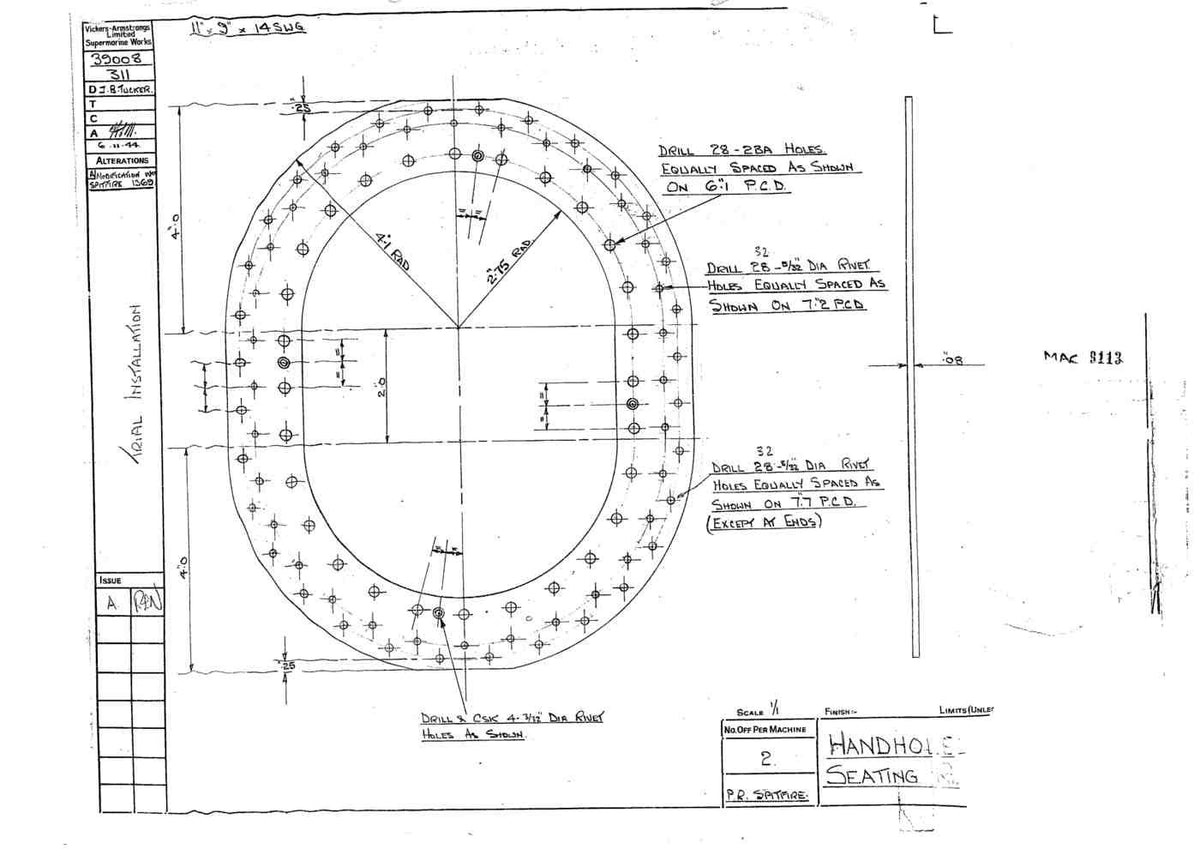 Spitfire Type 390 Mk XIX Blueprints 39008 311Handhole Seating A4 Photo Print