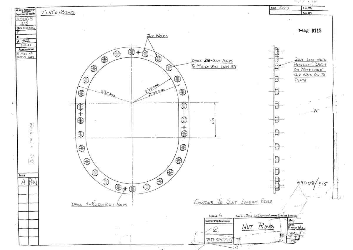 Spitfire Type 390 Mk XIX Blueprints 39008 315  Nut Ring A4 Photo Print