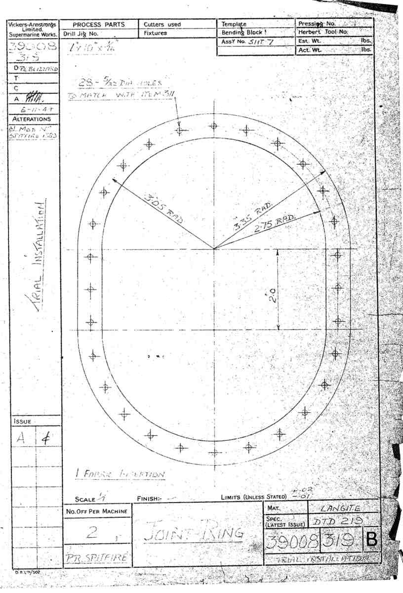 Spitfire Type 390 Mk XIX Blueprints 39008 319 B Joint Ring A4 Photo Print