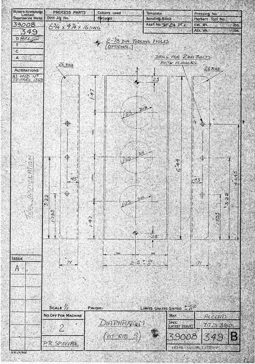 Spitfire Type 390 Mk XIX Blueprints 39008 349 B Diaphragm at Rib5 A4 Photo Print