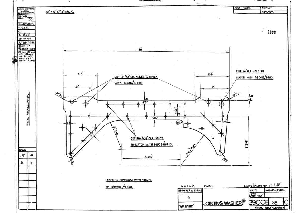 Spitfire Type 390 Mk XIX Blueprints 39008 35 C Jointing Washer A4 Photo Print