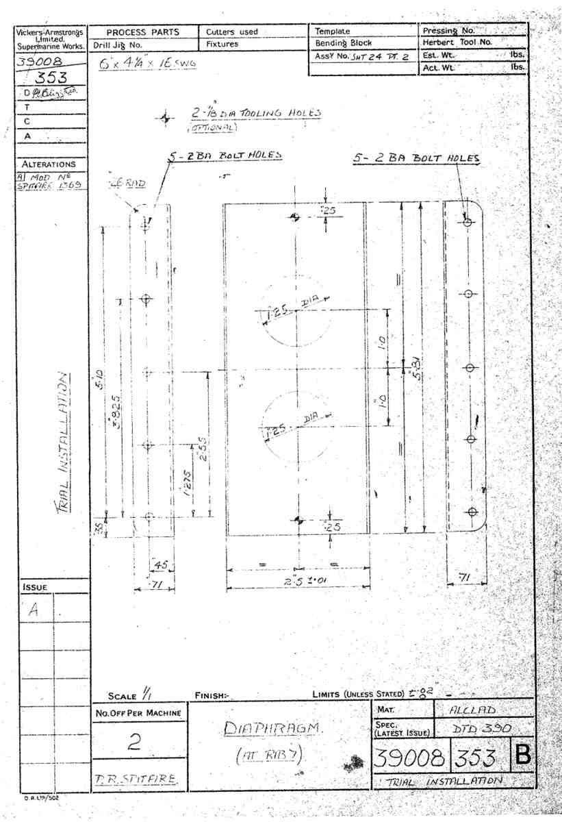 Spitfire Type 390 Mk XIX Blueprints 39008 353 B diaphragm at Rib7 A4 Photo Print