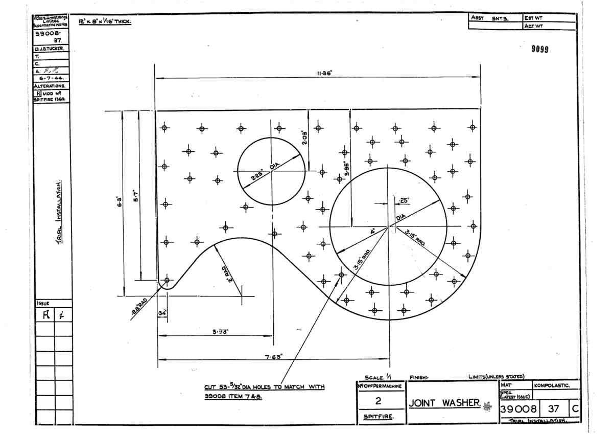Spitfire Type 390 Mk XIX Blueprints 39008 37 C Joint Washer A4 Photo Print