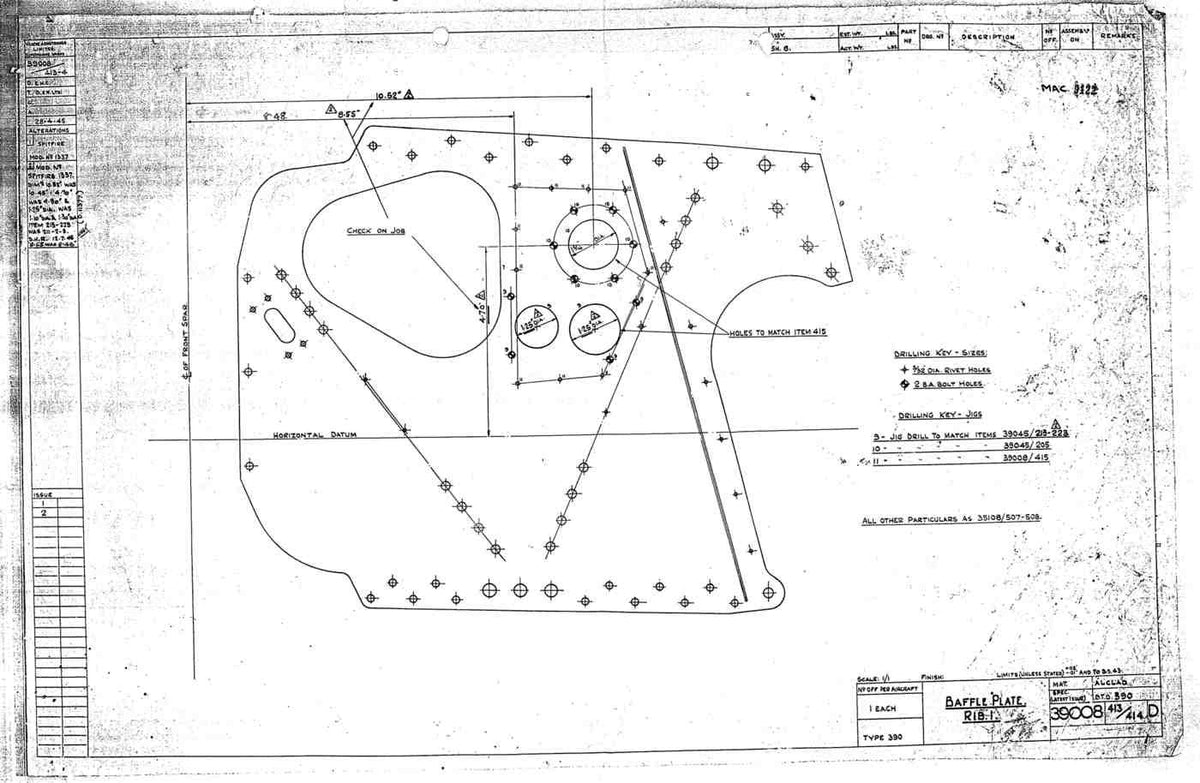 Spitfire Type 390 Mk XIX Blueprints 39008 413414 D Baffle Plate rib1 A4 Photo Print