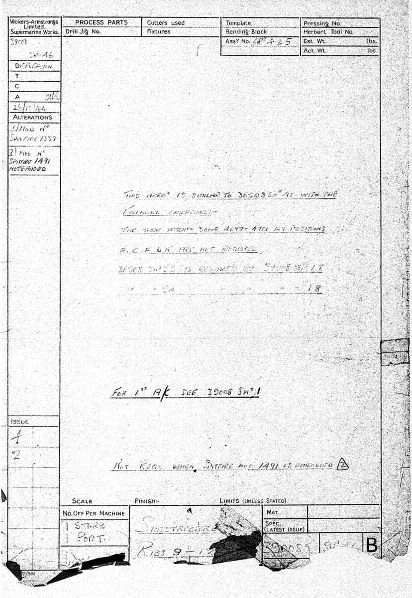 Spitfire Type 390 Mk XIX Blueprints 39008 46 B Substructure Ribs 9 12 A4 Photo Print