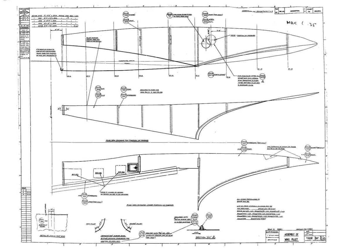 Spitfire Type 390 Mk XIX Blueprints 39008 5152 G Assembly of Wing Fillet A4 Photo Print