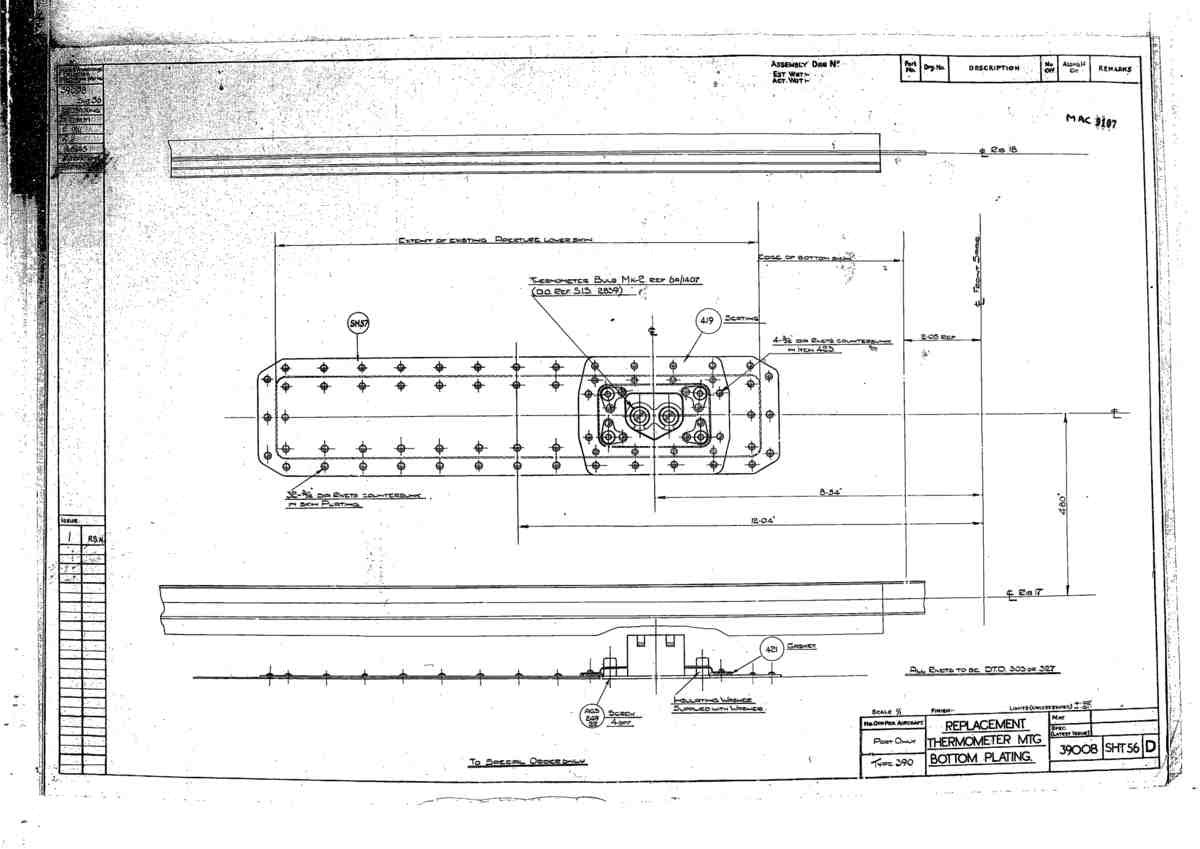 Spitfire Type 390 Mk XIX Blueprints 39008 56 D Replacement Thermometer Mtg Bottom Plating A4 Photo Print