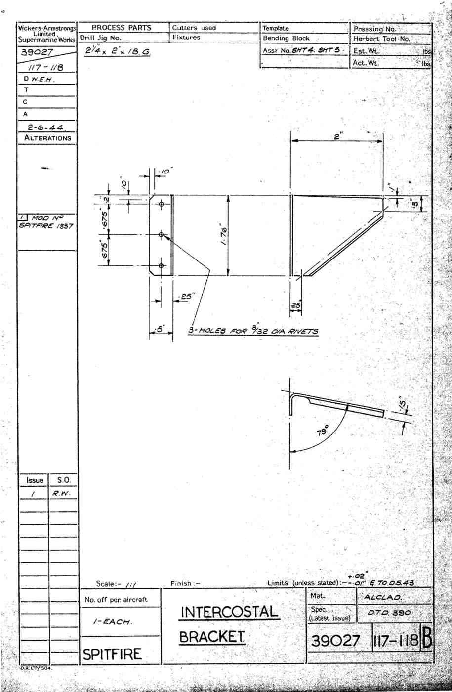 Spitfire Type 390 Mk XIX Blueprints 39027 117118 B Intercostal Bracket A4 Photo Print