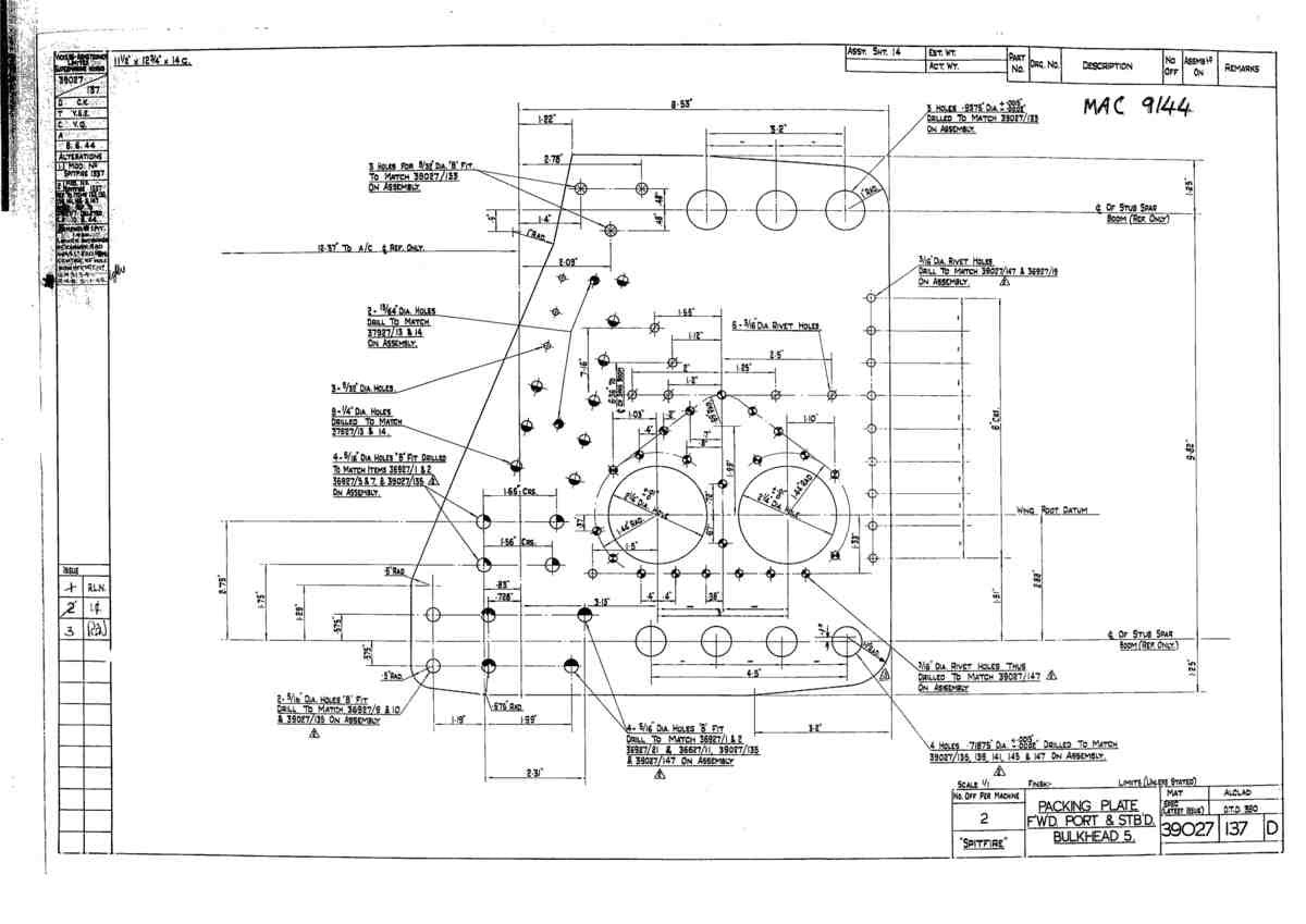 Spitfire Type 390 Mk XIX Blueprints 39027 137 D Packing Plate fwd Port & Stbd Bulkhead 5 A4 Photo Print
