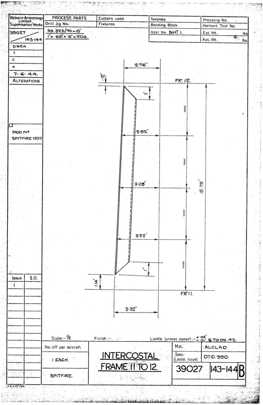 Spitfire Type 390 Mk XIX Blueprints 39027 143144 B Intercostal Frame 11 12 A4 Photo Print
