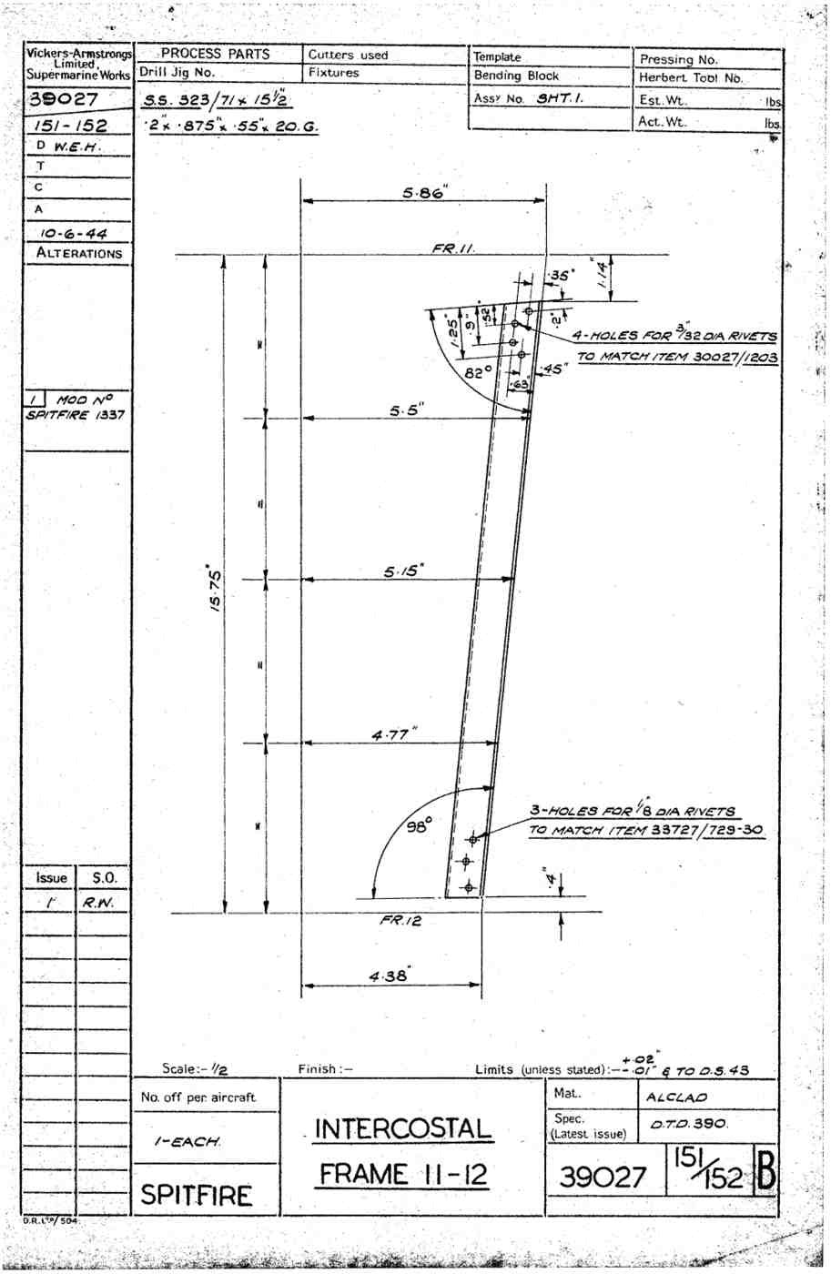 Spitfire Type 390 Mk XIX Blueprints 39027 151152 B Intercostal Frame 11 12 A4 Photo Print