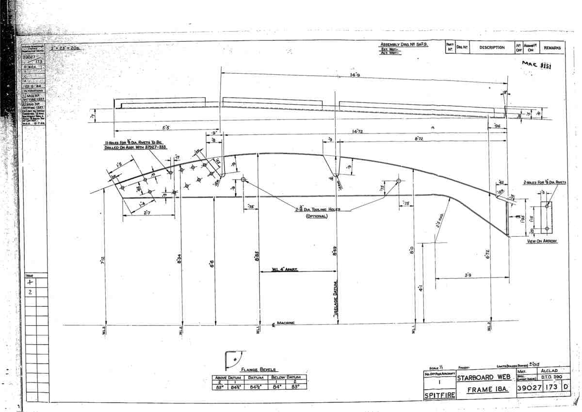 Spitfire Type 390 Mk XIX Blueprints 39027 173 D Starboard Web Frame 18A A4 Photo Print