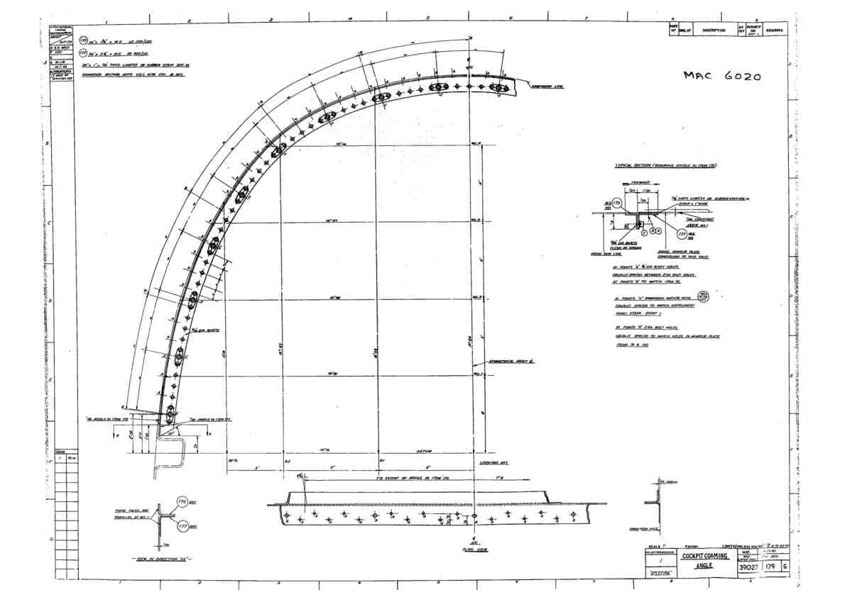 Spitfire Type 390 Mk XIX Blueprints 39027 179 G Cockpit Coaming Angle A4 Photo Print